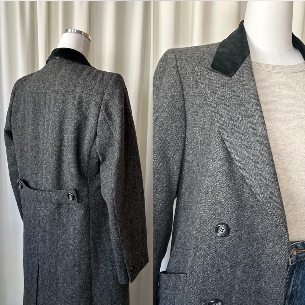 VTG 80s Double Breasted Mister Coats by David Baker Wool Herringbone Overcoat. - Picture 6 of 9